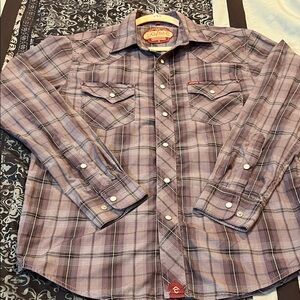 RAFTER C Stylish Plaid Button-Down Shirt - Purple and Gray